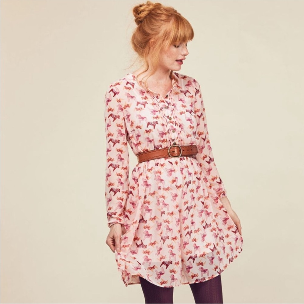 MODCLOTH Dala Horse Print Babydoll Dress Sm NWOT